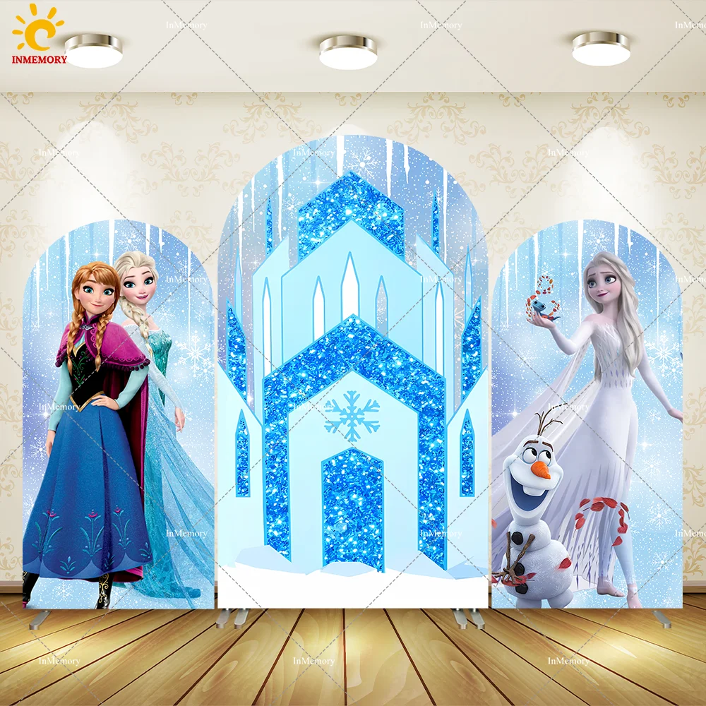 

2-Sided Frozen Castle Arch Wall Panels Girl Birthday Party Banner Anna Elsa Baby Disney Arched Backdrop Cover Photo Background