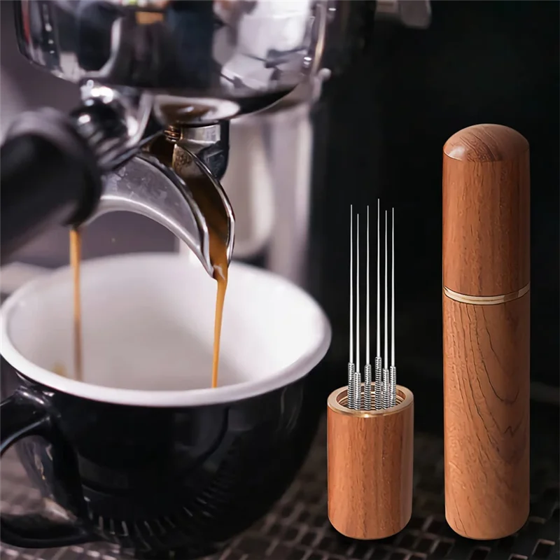 

【Flash Sale】Espresso Coffee Stirrer, 8 Needles Espresso Stirrer With Natural Wood Handle, Espresso Accessories Coffee Stirrer
