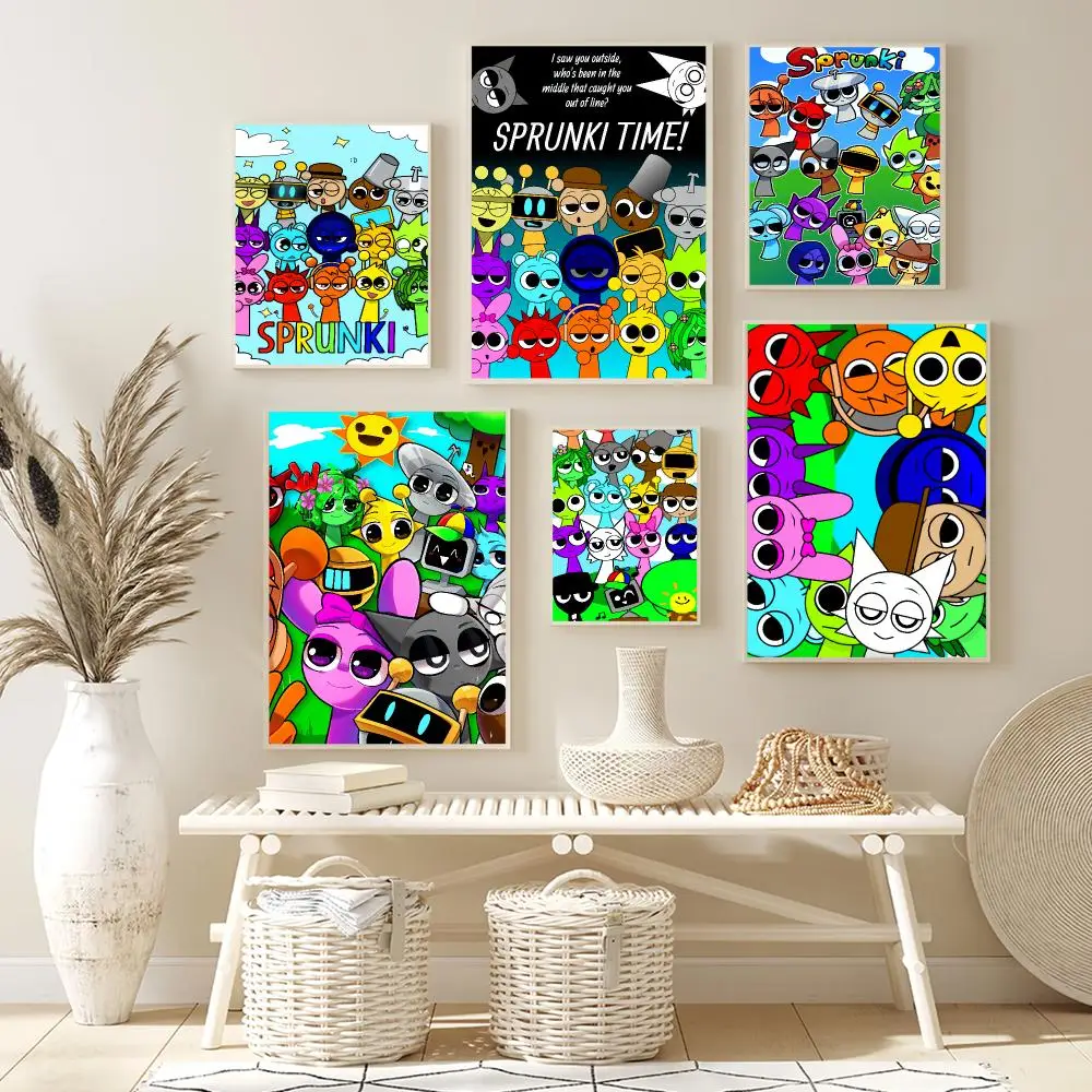 Game Cartoon S-Sprunki Poster For Bedroom Gamer Room Decor Restaurant Wall Trendy Aesthetic Gift