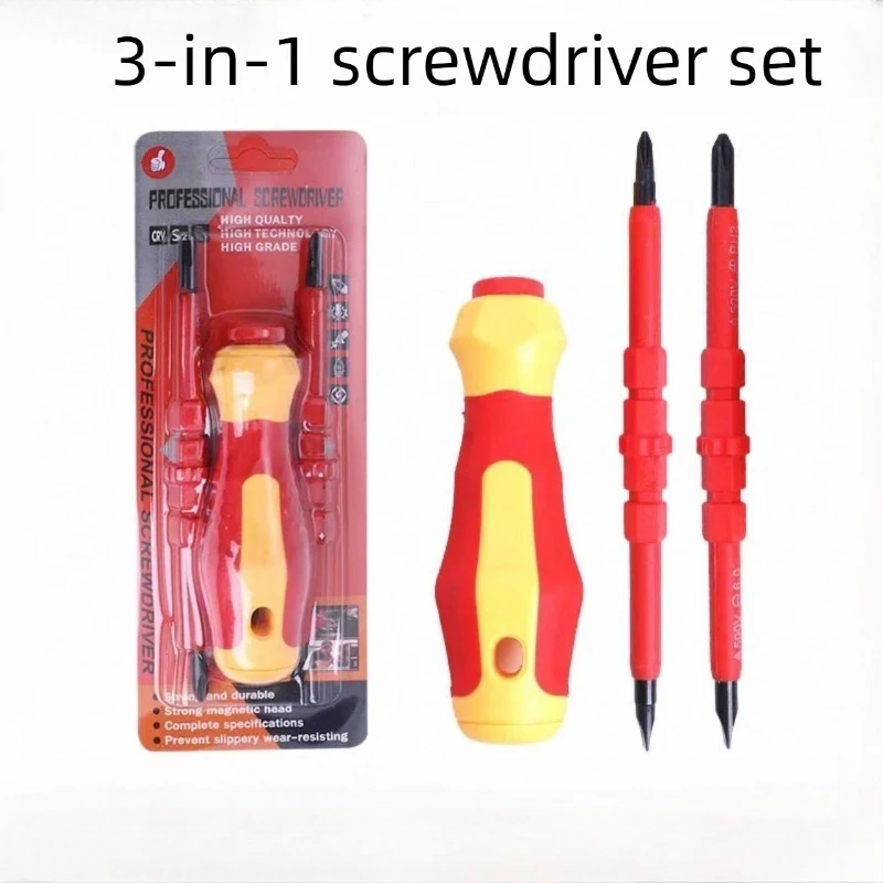 3-in-1 Insulated Screwdriver Electric Drill Electrician Multi-Use Set Dual-Purpose Flathead And Phillips Magnetic Tool