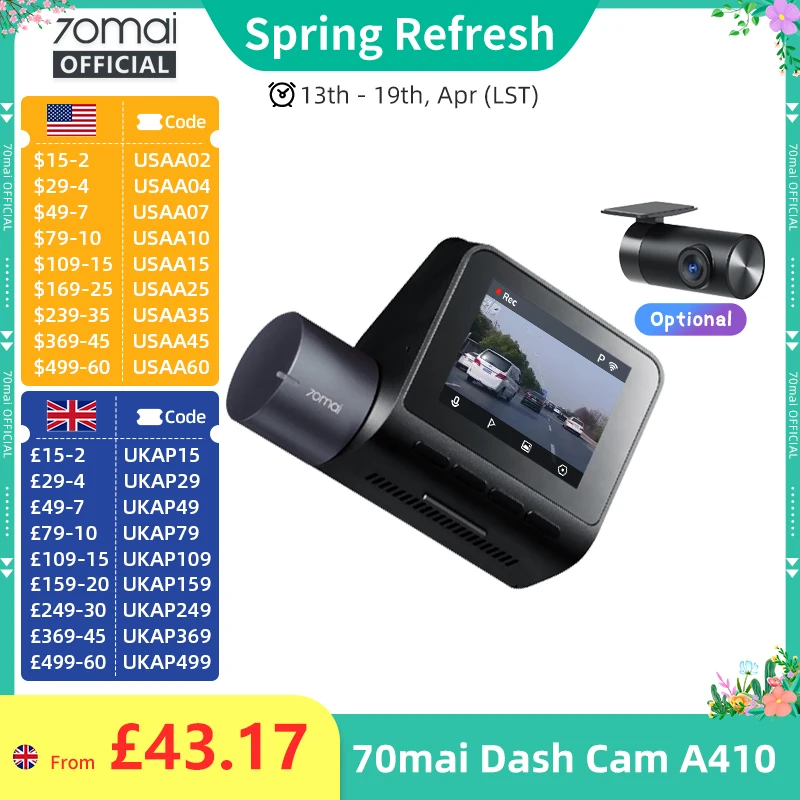 70Mai Dash Cam A410…