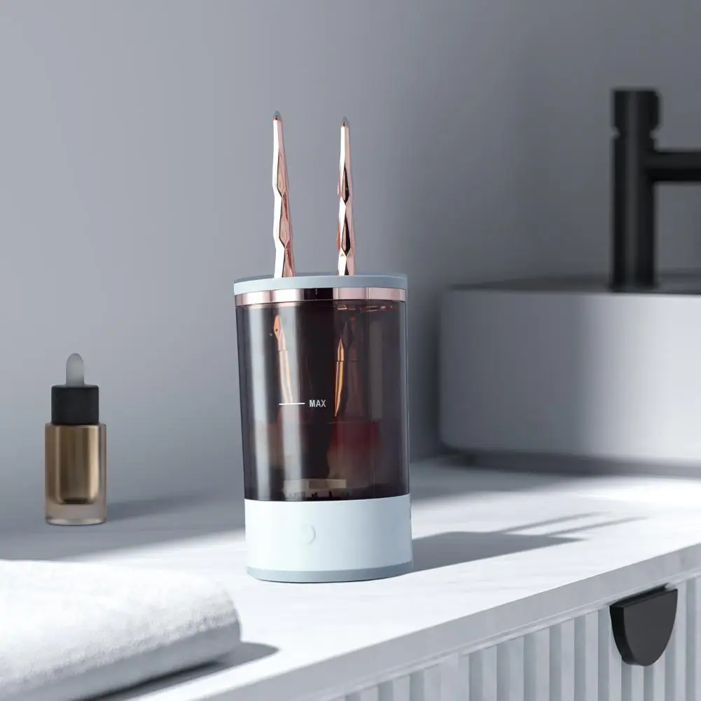 自動電動メイクブラシクリーナー,クリーニングおよびドライスタンド付き,ブラシを新鮮に保ち,3 in 1