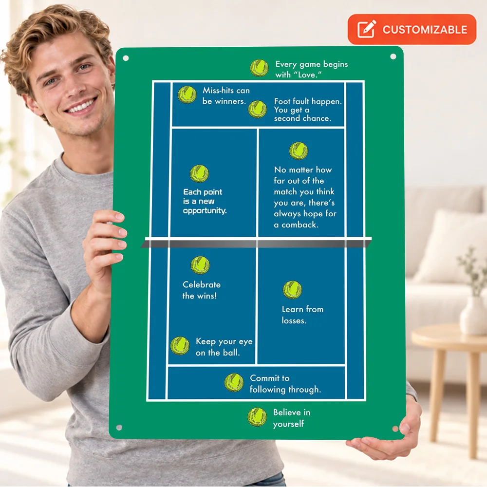 Tennis Court Life Lessons Diagram Aluminum Poster Customized Metal Sign Technical Graphic Wall Art For Club Lounge, Coach Gift