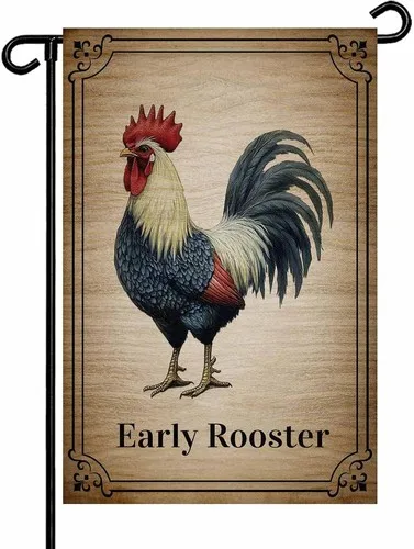 Early Rooster Garden Flags Double Sided Outside Decoration Brown Spring, 12x18 XXQ