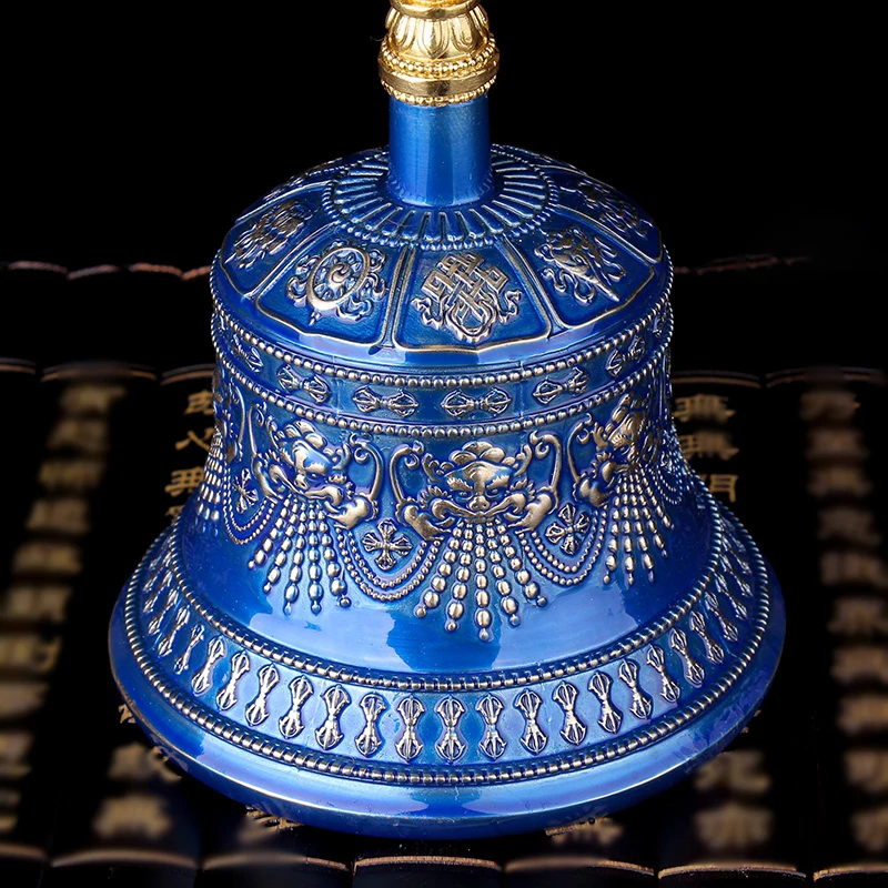 Blue Tibetan Bell Tantric Instrument Nepalese Handmade Bronze Five-cobalt Bell Rattle Dao Bell Five-strand Vajra Bell and Pestle