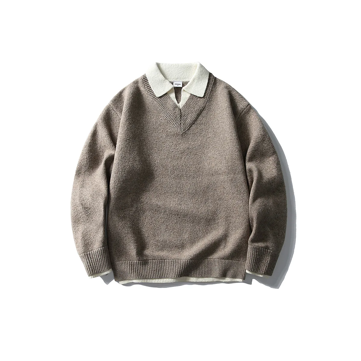 

Высококачественный простой вязаный искусственный свитер из двух частей, мужской свитер, теплый молодежный толстый свитер, однотонный топ для новичков