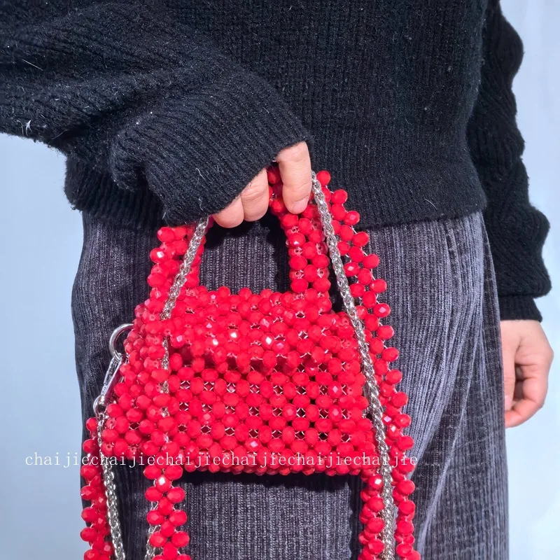 Hot Selling 2024 New Crystal Handcrafted Woven Hand-held Shoulder Chain Crossbody Bag High-quality Small Bags Customization