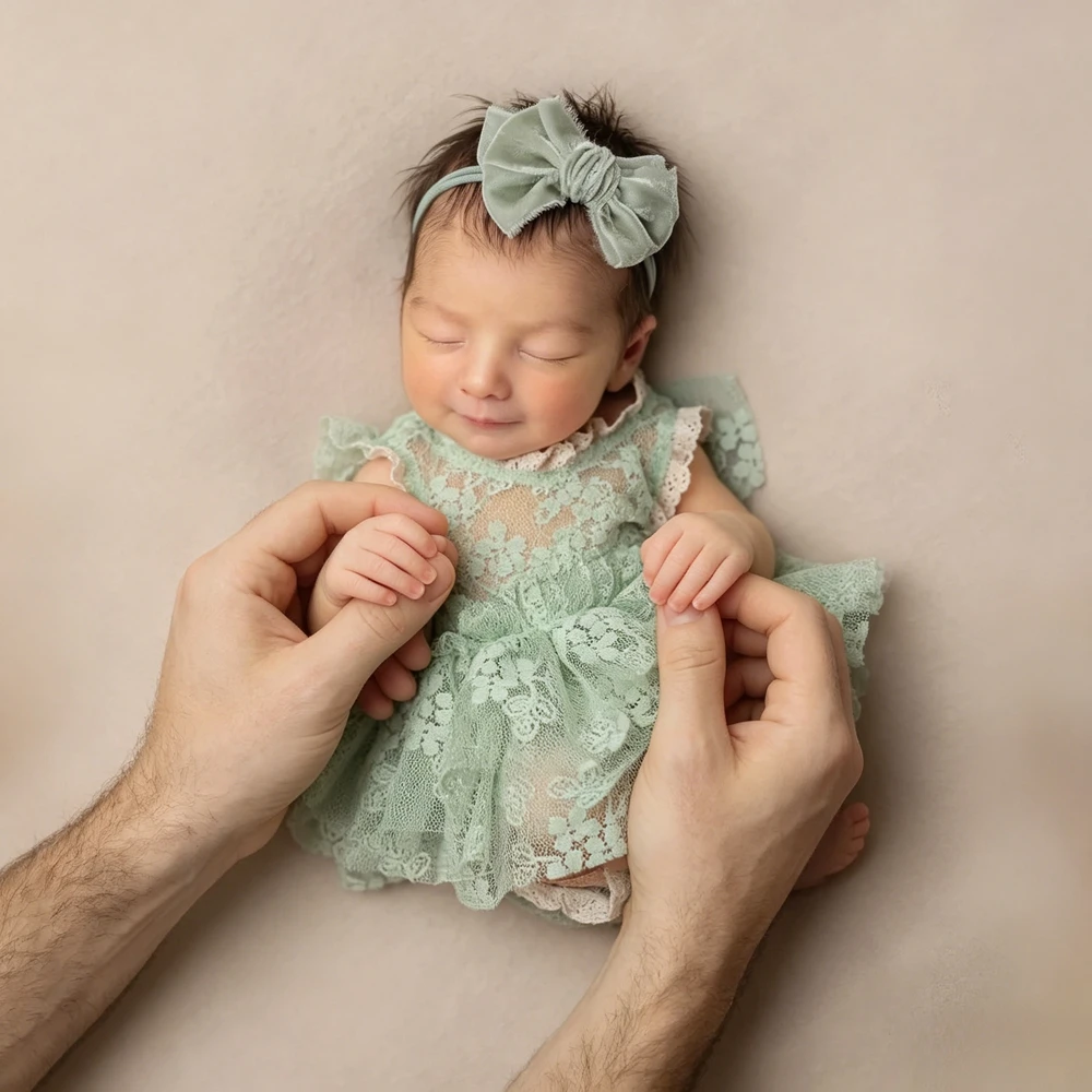 Newborn Photography Props Girl Lace Dress Infant Photoshoot Outfits Vintage Princess Romper Baby Photo Studio Posing Clothing