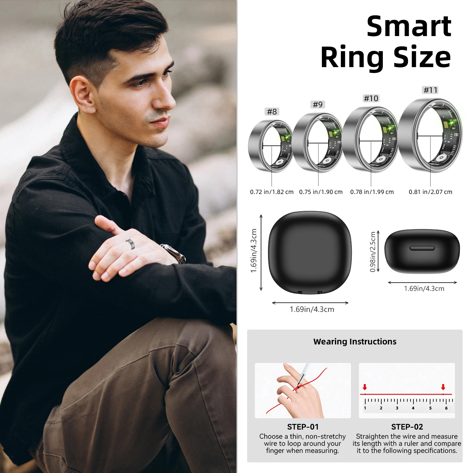 EIGIIS 2024 جديد SR06 حلقة ذكية للرجال والنساء معدل ضربات القلب الصحي ومراقبة نسبة الأكسجين في الدم IP68 و5ATM مقاوم للماء وضع متعدد الرياضات