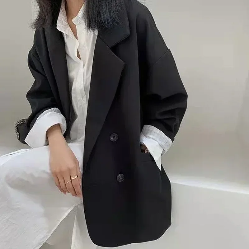 Mantel Blazer wanita, mantel wanita musim semi musim gugur versi Korea longgar, mantel atas pakaian kerja kantor, jaket musim gugur untuk wanita