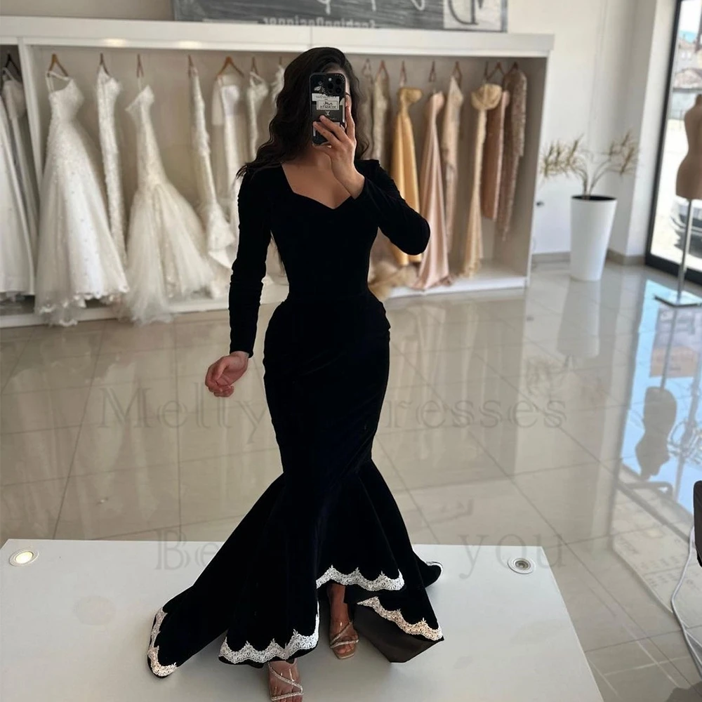 

Black Strapless Evening Dresses for Women Mermaid Full Sleeve Prom Gowns with Tiered Lace 2024 Summer Zipper Back Robe De Soirée