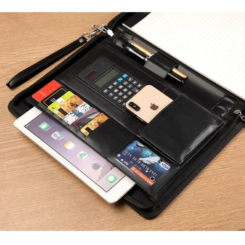 

Folder Senior Manager Padfolio Clip Portfolio Password Document PU Lock Business With Bag File Leather Calculator 1321 Zipper