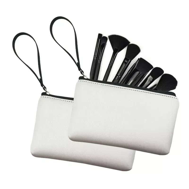 Sublimation Blank Neoprene Strap Pouch Cosmetic Makeup Bag White Color Lady Handbag Pencil Cover Travel Toiletry Wallet