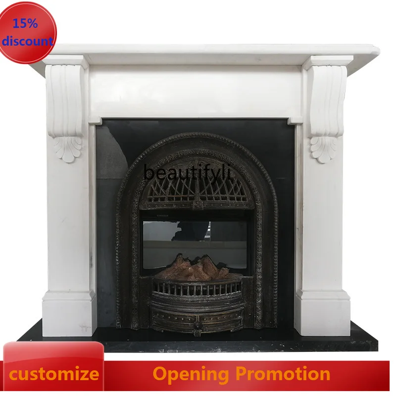 

Marble mantel custom natural stone mantel American villa living room European white marble stone carving fireplace decoration