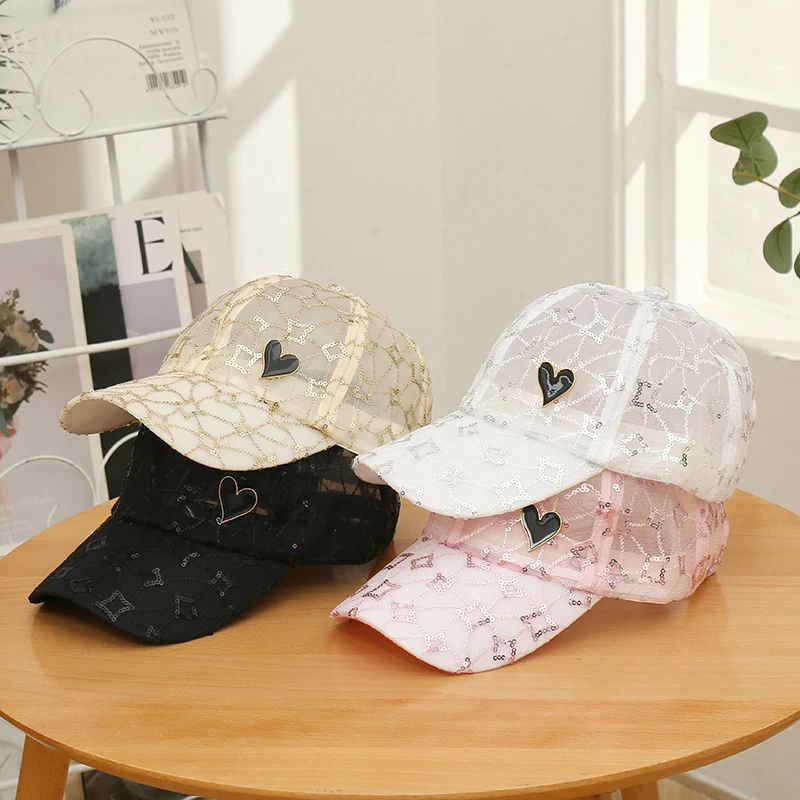 Spring Summer Internet Famous Hollow Sequin Love Print Peaked Hat UV Protection Sunscreen Casual Versatile Cap