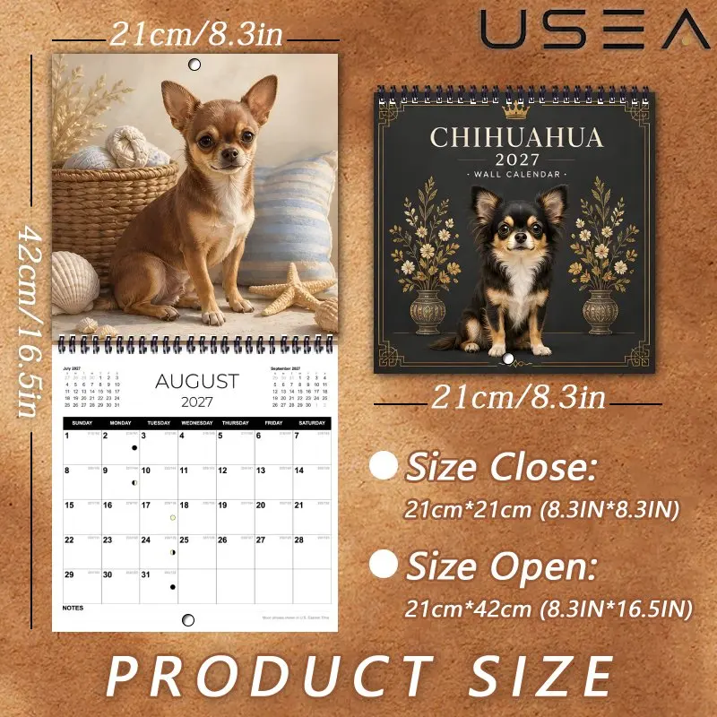2027 Chihuahua Wall Calendar,Elegant Floral Design, Christmas New Year Seasonal Gift for Mom, Women, Coworkers & Teachers