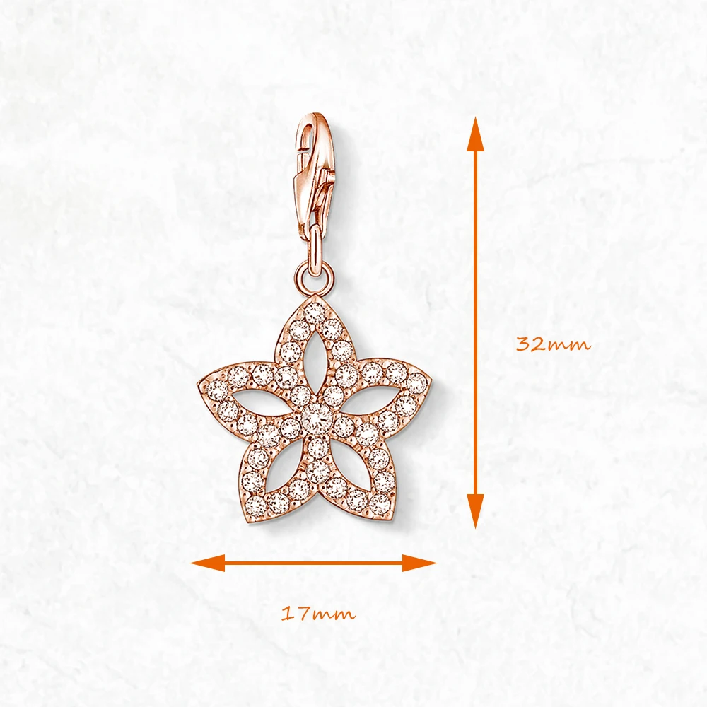 Rose Gold Five Petals Flower 925 Sterling Silver Charms For Women Spring New DIY Accessories Romantic Fashion Jewelry