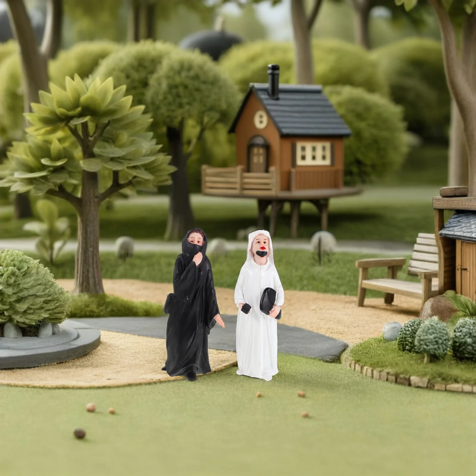 

2Pcs Arab Couple Resin Miniatures Bonsai Decor Man Woman Ornaments for Micro Landscape Shelf Display