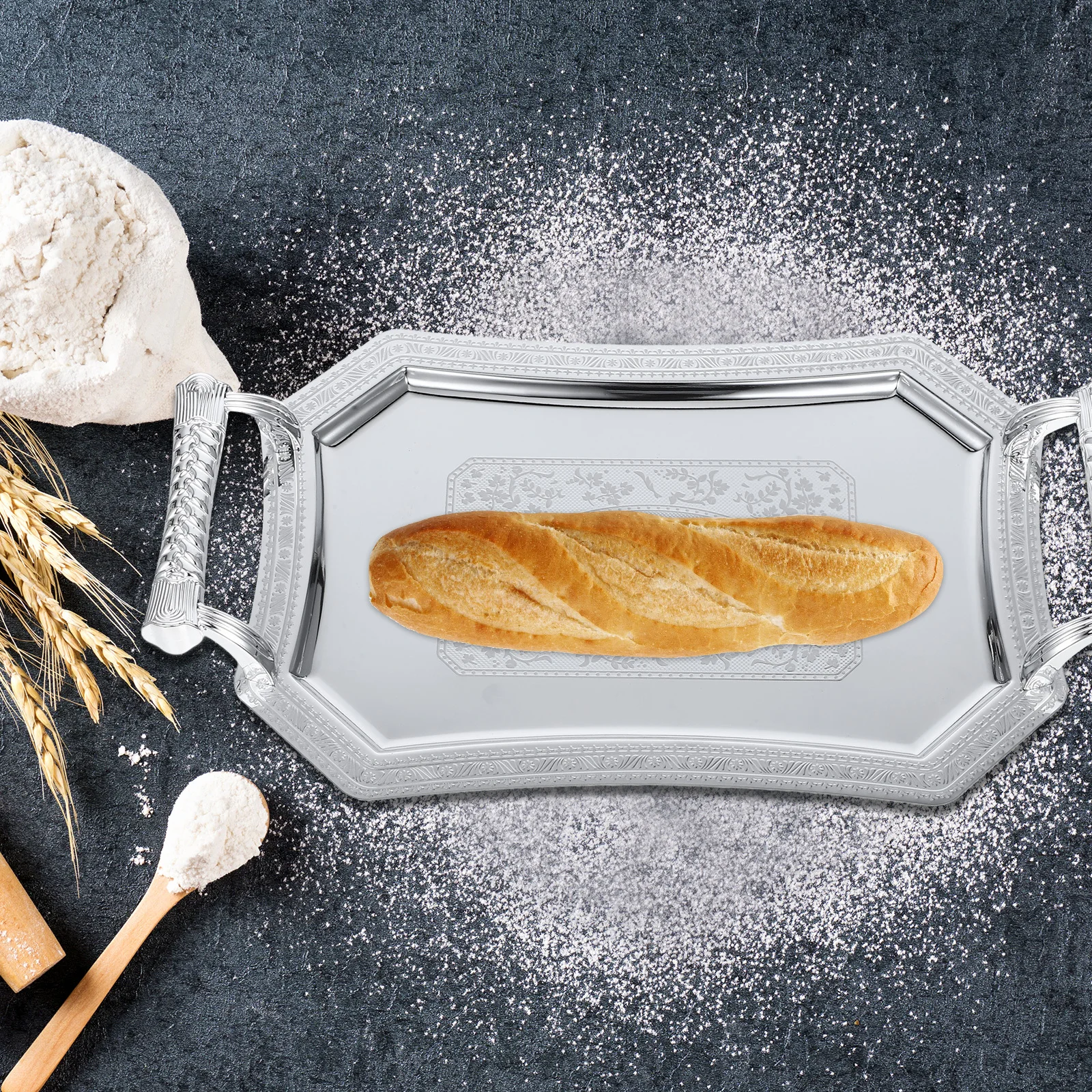 

Rectangular Stainless Steel Serving Tray Metal Fruit Snack Tea Dish Elegant Large Capacity Stainless Steel Serving Tray