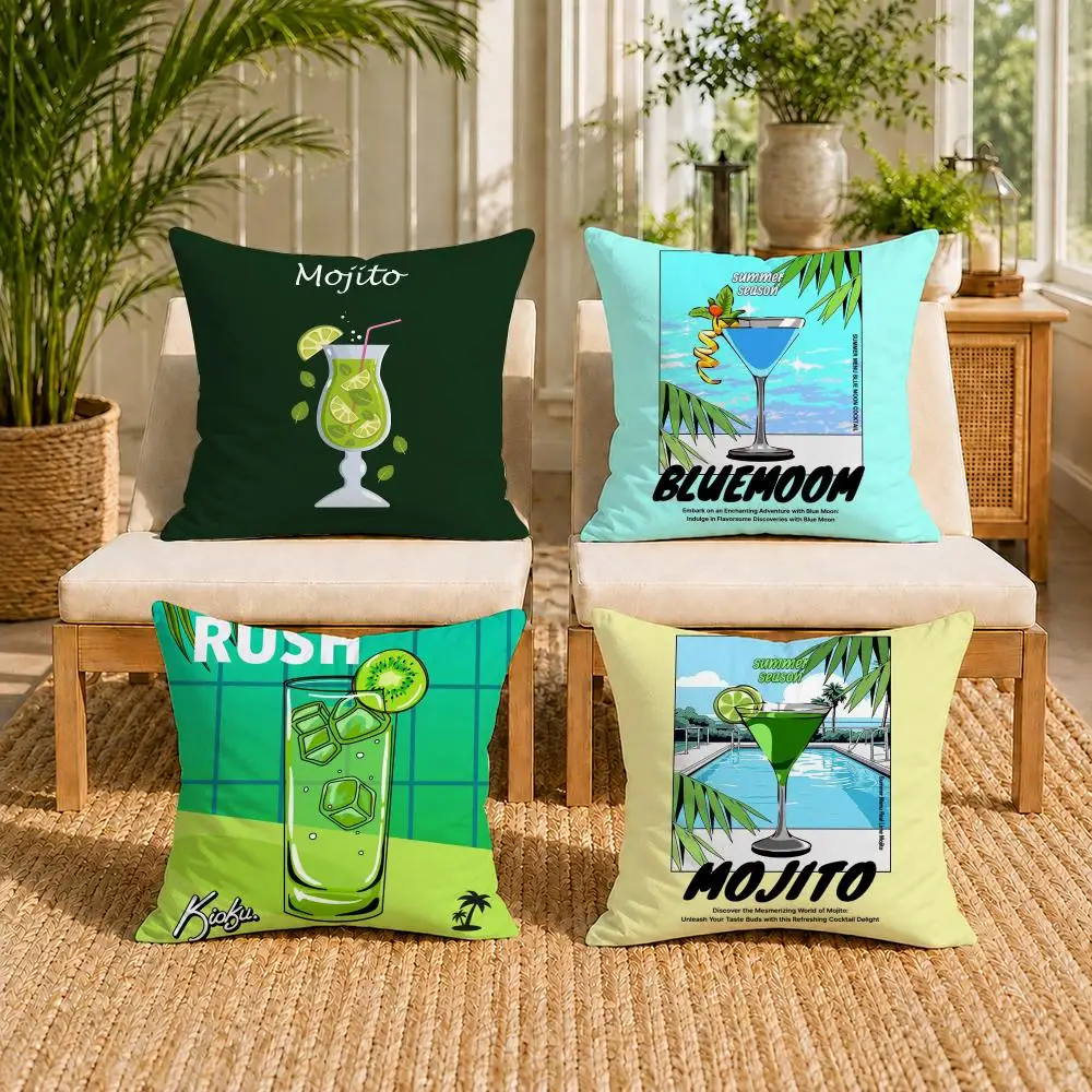 Classic Art Mojito Cocktail Cushion Cover Soft Short Plush Double-Sided Printing Home Decor Machine Washable Pillow Case Gift
