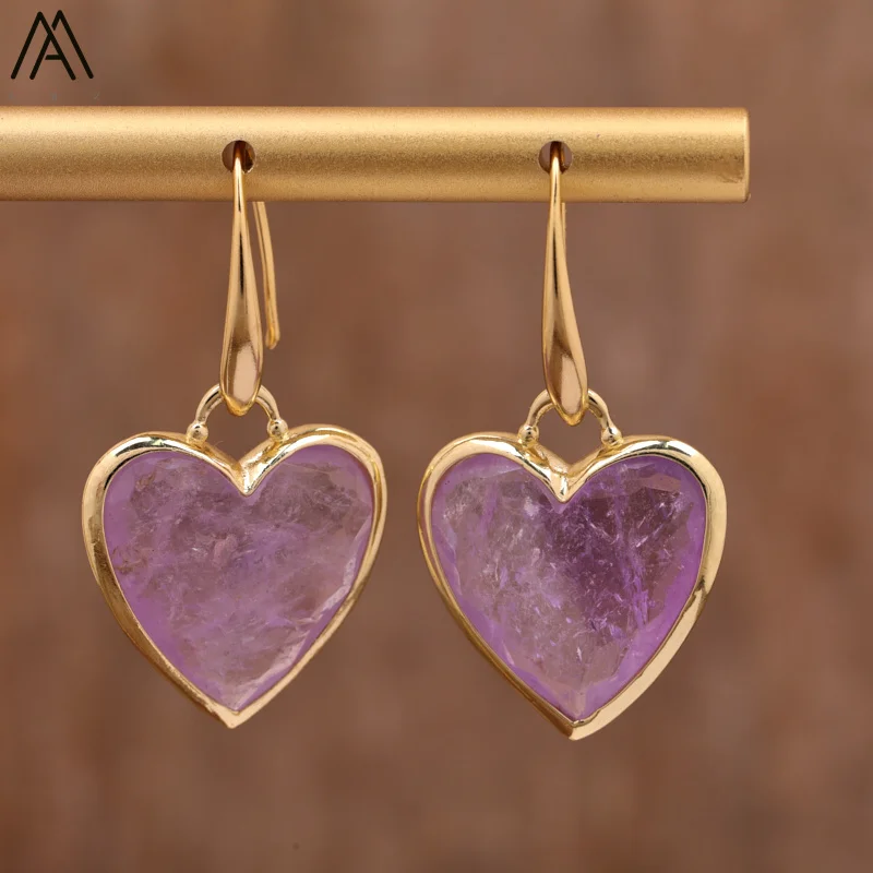 Herz-Amethyst-Labradorit-Ohrhänger für Damen, Boho-Luxus-Mode, Naturstein-Ohrringe, Designer-Schmuck-Accessoires – Detail 4
