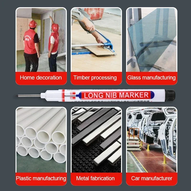 1/4Pcs Long Head Markers Pen Waterproof Deep Hole Marker Pen Red/Black/Blue/Green for Woodworking Tile Decoration Goods Mark image 5