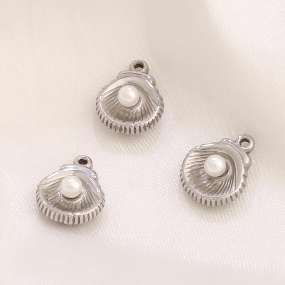 3pcs Stainless Steel Pearl Shell Pendant Findings PVD Gold Plated Charms For Women DIY Making Jewelry Necklace Accessories - Detail 1
