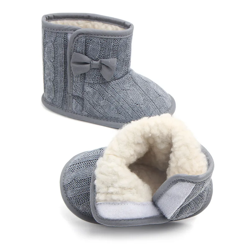 Factory direct sales new winter models bow wool knitted cotton toddler baby cotton shoes and boots 1646