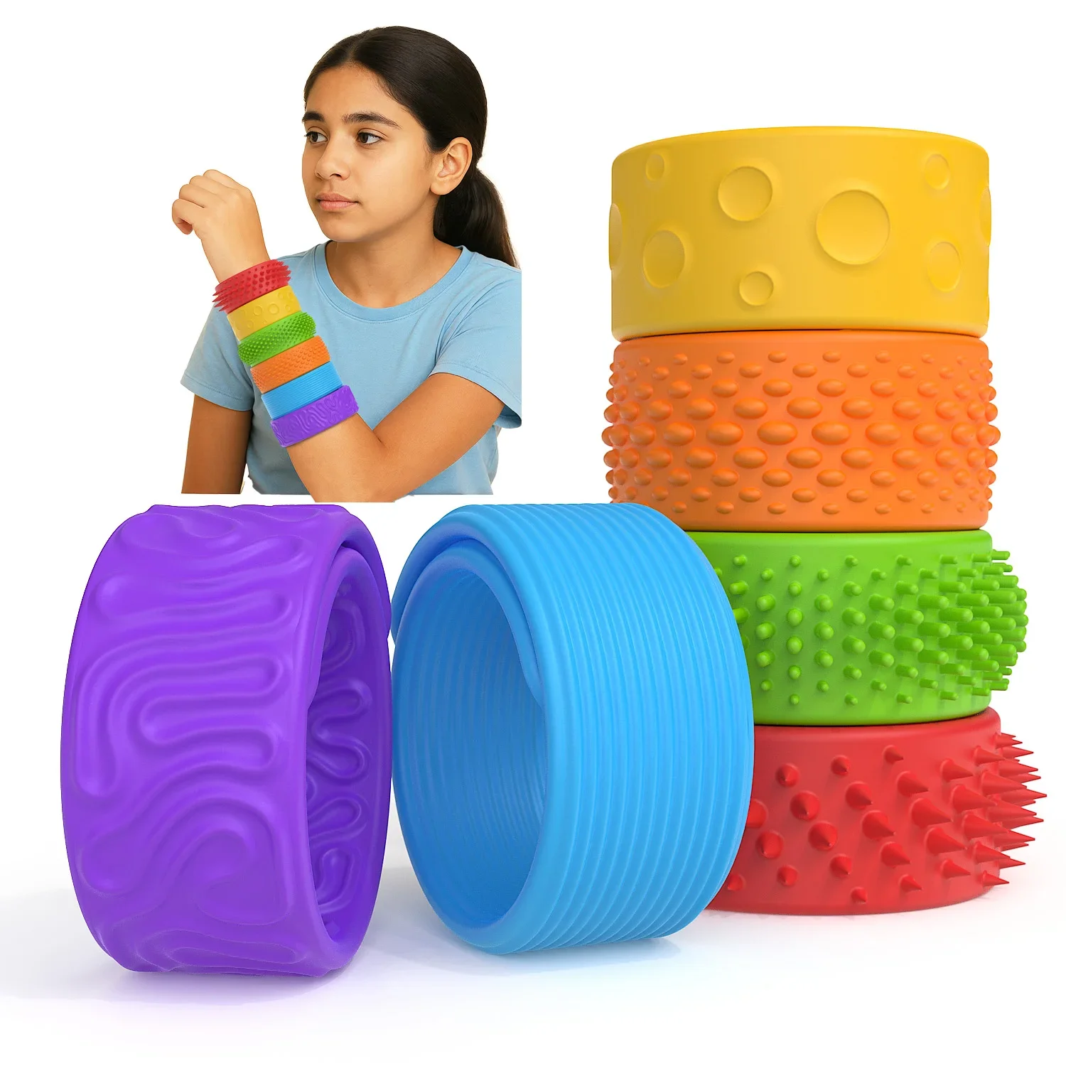 Pulsera de bofetada sensorial, juguetes antiestrés de silicona para niños, juguete para aliviar el estrés, TDAH, autismo, calmante, antiestrés, ansiedad, paquete de 6