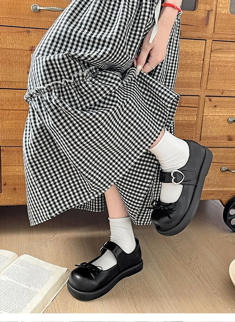 Süße Kawaii Lolita Mary Janes JK Schuhe Damen Kunstleder Kleine Schleife Herz Metallschnalle Flache Schuhe Studentinnen Flache Uniformschuhe – Detail 20