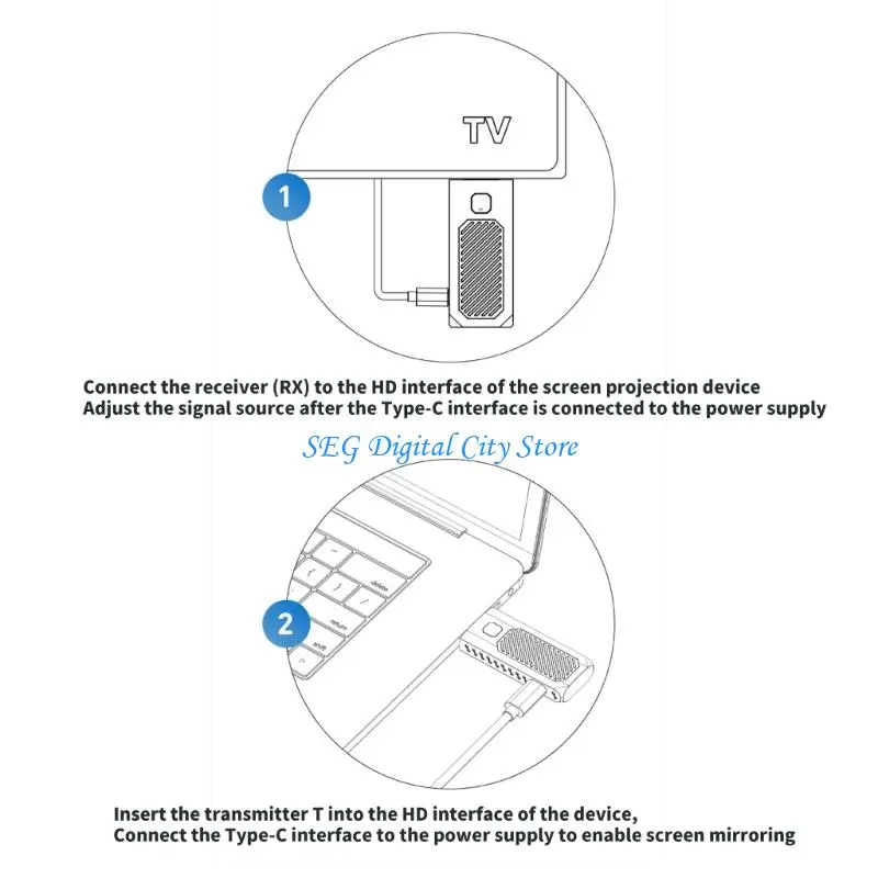 U75B 50M Type C Wireless Video Transmitter Receiver Extender 1080P Display Adapter for Streaming Video to HDTV Projector