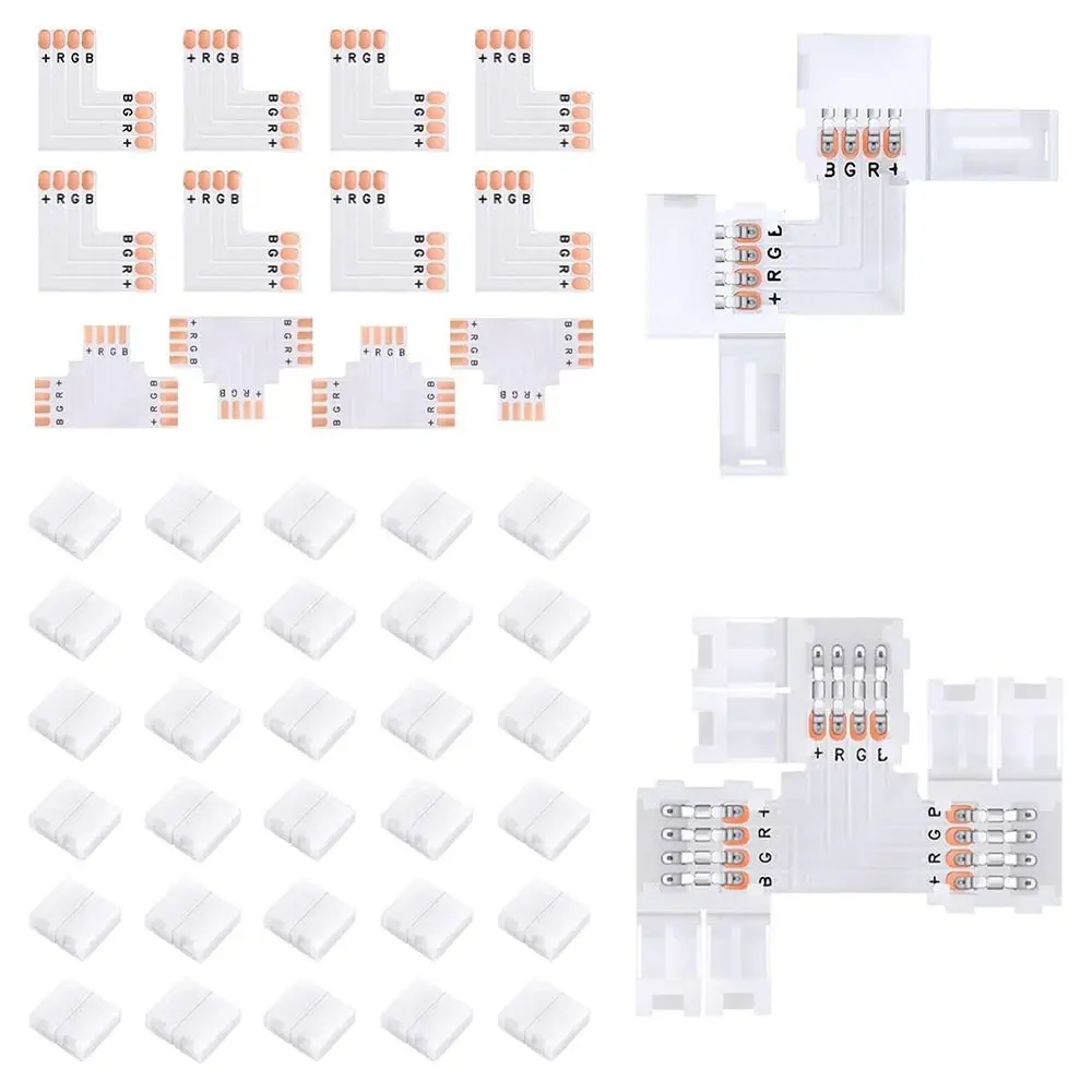 30pcs 3535/2835 LED Strip Connectors 8mm/10mm 3Pin/4Pin RGB Connectors Quick Connect Waterproof 4 Pin Connectors