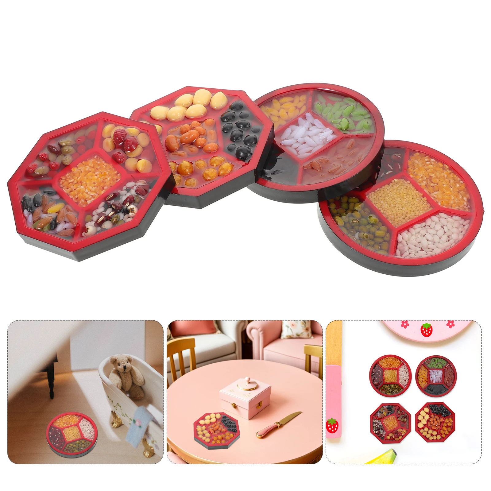 

4pcs Miniature Food Dollhouse Accessories Realistic Rice Beans Fake Food Props For Crafts Kitchen Decor Cabinet Market Table