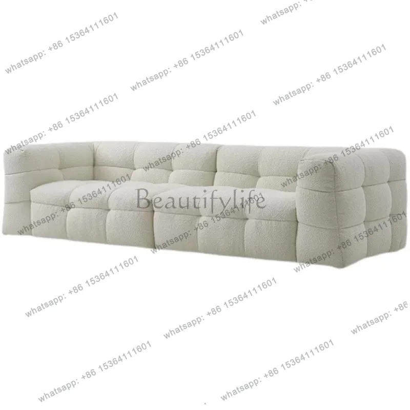 Lamb wool fabric straight row pull button sofa bed custom pull drill process cream French