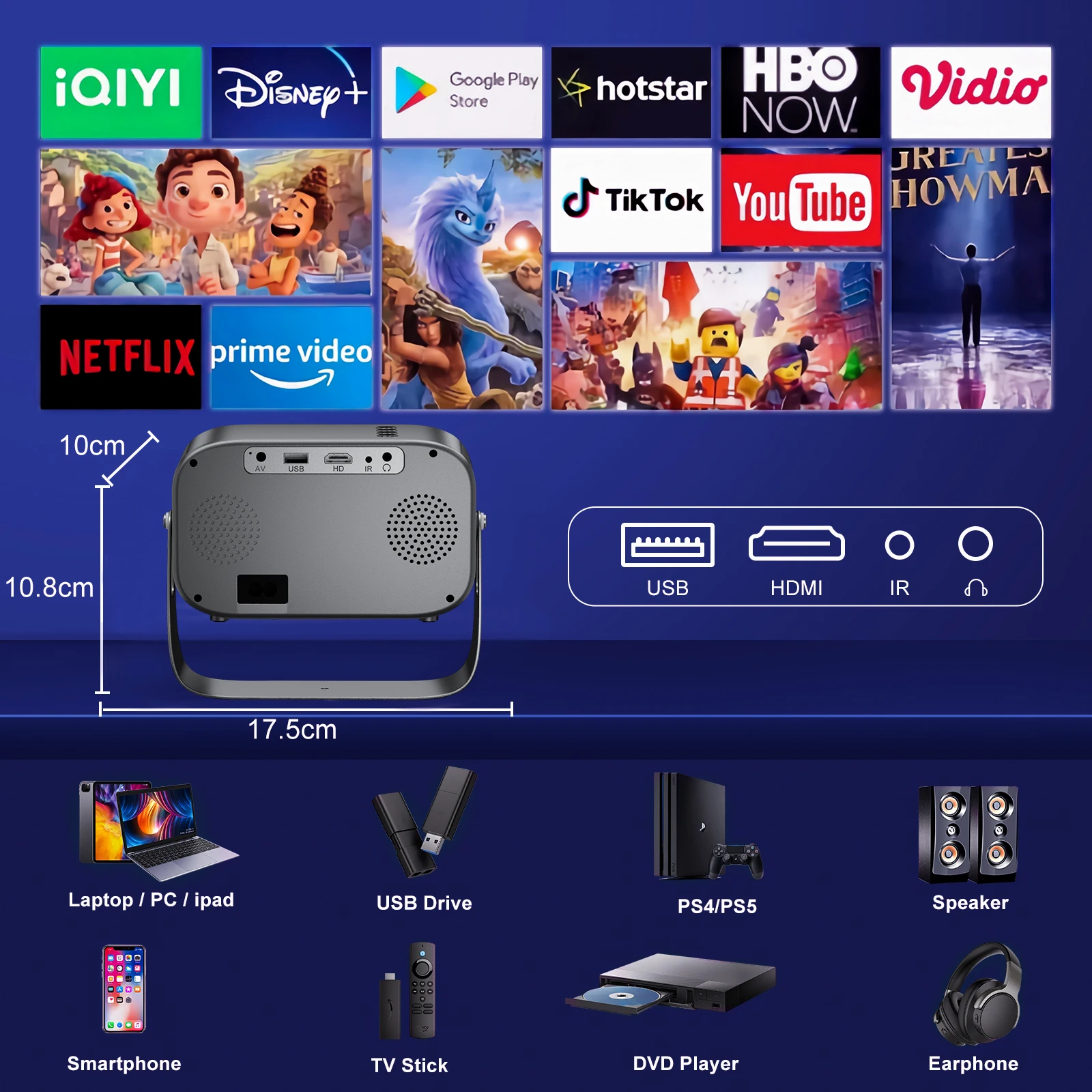 Salange P28B MINI Projector Android 11 Smart TV BT5.1 WIFI Sync Phone Screen Electronic Focus Portable Home Theater 1080P Via HD