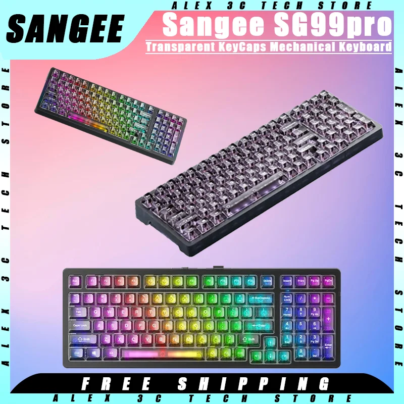 

Sangee SG99pro Mechanical Keyboard Three mode Wireless Transparent Keycap Hot Swap RGB Customized Gaming Keyboard Pc Accessories