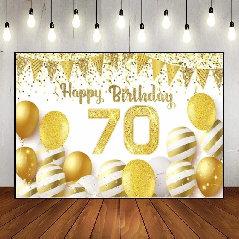 Golden Man Woman Party Backdrop Photography Custom Background Wall Happy 70th Birthday Banner Photo Decoration 70years Balloon