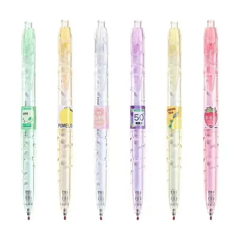 6PCS New Limited Fruit Juice Plastic Bottle Pressing Pen Good-looking Gel Pen Cute Student Brush Pen