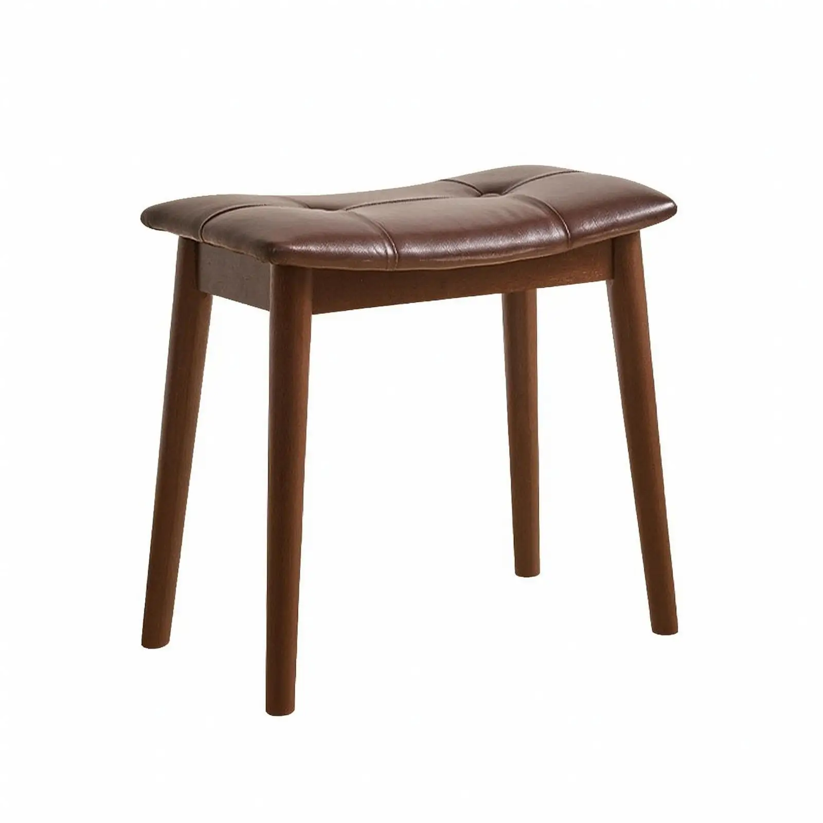 Classic Rubber Wood Saddle Seat Stool with Padded PU Leather Cushion for Kitchen Island Bar Counter Home Decor Furniture