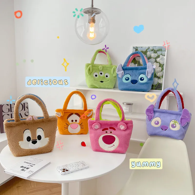 Disney 2024 New Mickey Fashion Cartoon Plush Shoulder Bag Cute Tigger Handbag Stitch Handbag Lunch Bag