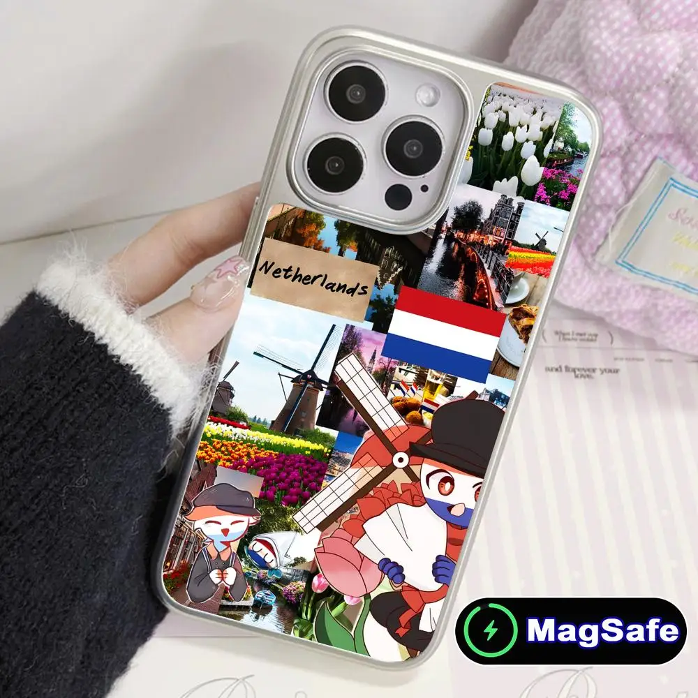 

Чехол для мобильного телефона с флагом Нидерландов для iPhone 17, 16, 15, 14, 13, 12, 11 Air Pro Max Plus Magsafe, цветной чехол с серебряным покрытием