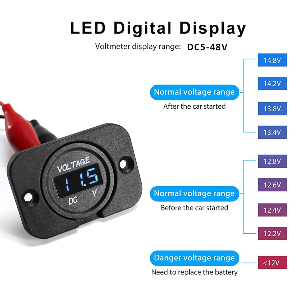 Digitales Spannungsmessgerät DC 12-24V Wasserdichtes Rundes Messgerät Auto-Voltmeter mit LED-Digitalanzeige für Auto Motorrad Boot Wohnmobil – Detail 2