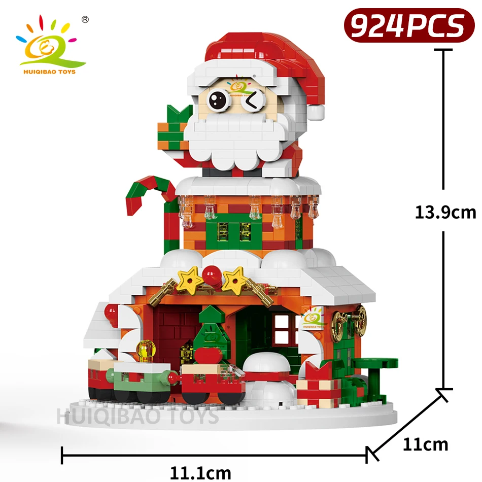 HUIQIBAO เด็ก Mini Christmas Tree Santa Claus House รุ่น Micro Building Block DIY Snowman อิฐของเล่นผู้ใหญ่เครื่องประดับของขวัญ