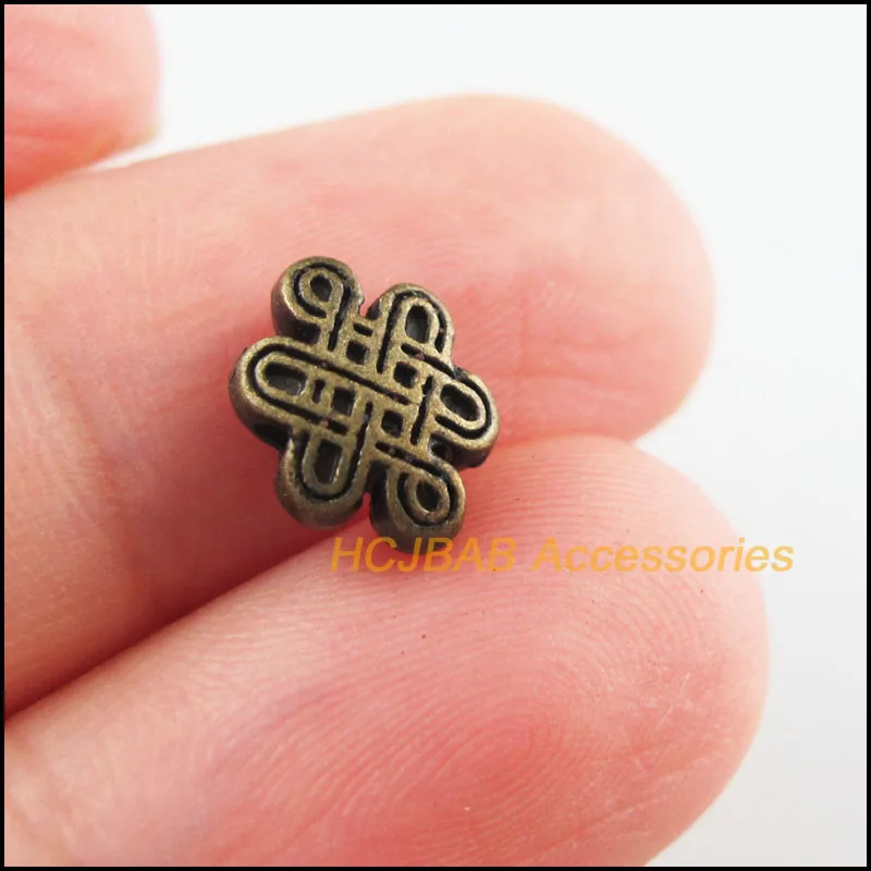 40Pcs Retro Tibetan Silver Tone Gold Antiqued Bronze Color Chinese Knot Spacer Beads Charms 7x10mm
