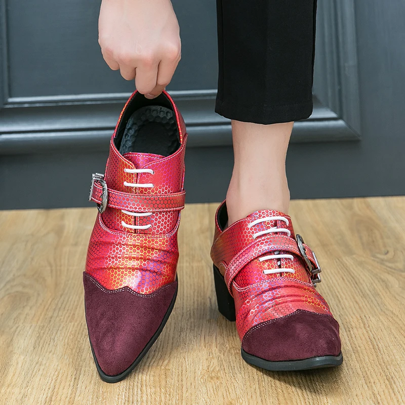 Classic Fashion Dress Shoes Black Red High Heel Pointed High Quality Block Shoes High Quality Designer Leather Shoes Size 38-46