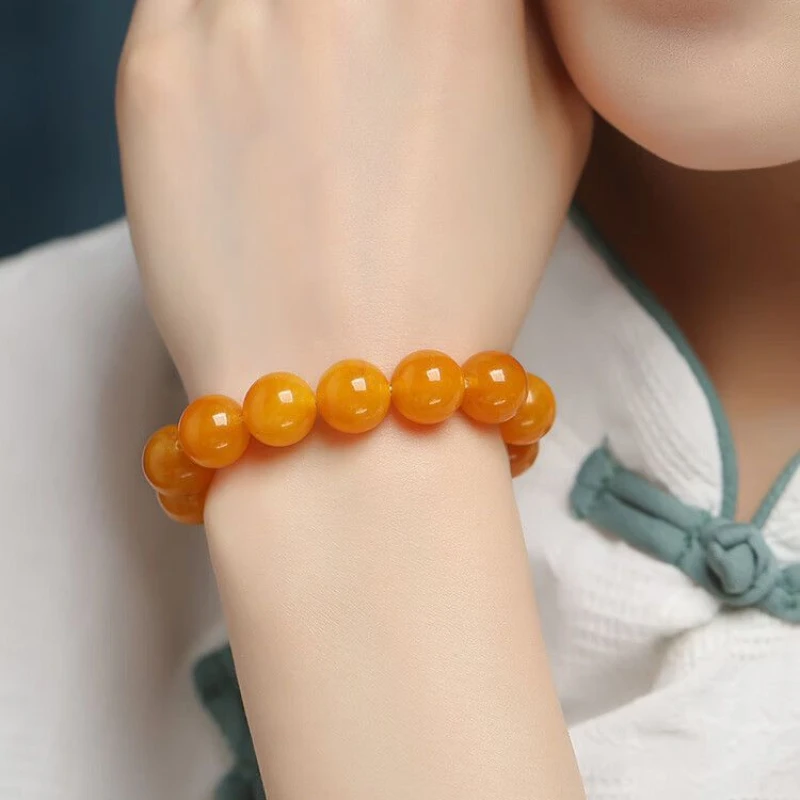 Perles de chapelet pour hommes et femmes, huile jetable, jaune, vieille cire d'abeille, ambre, bracelet à anneau unique