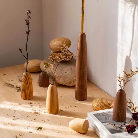 Houten Vaas Vintage Handgemaakte Kunstmatige Gedroogde Bloem Vaas Ambachten Woonkamer Tafel Ornament Nordic Home Room Bruiloft Decoratie