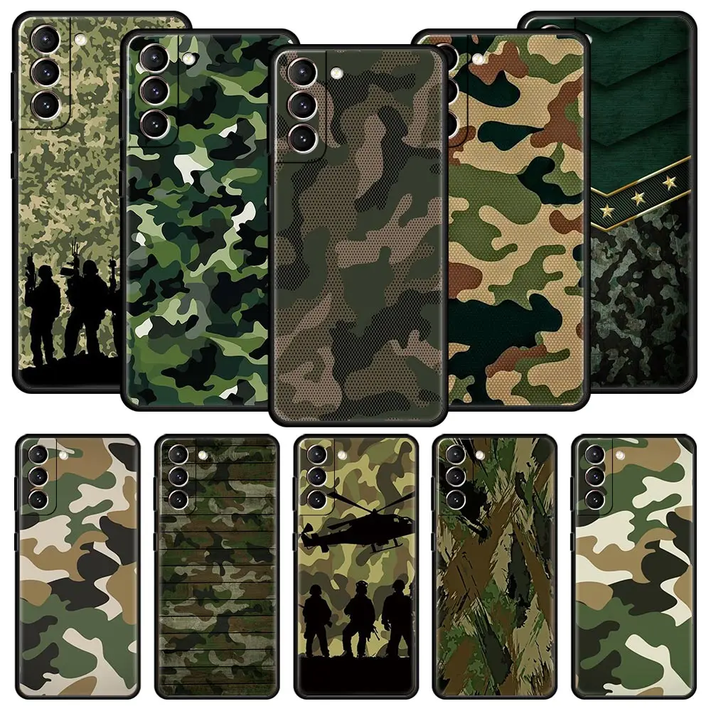 Camouflage Camo Militär Armee Telefon Fall Für Samsung Galaxy S25 S24 S23 FE S22 Ultra S20 S21 5G S10 plus S10E Weiche Schwarz Abdeckung