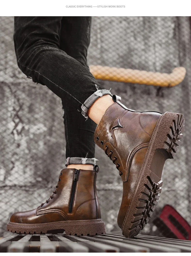 6cm Invisible Height Increasing Men Boots Leather Outdoor Autumn Winter Shoes Warm Non-Slip Comfortable Elevator Ankle Boots
