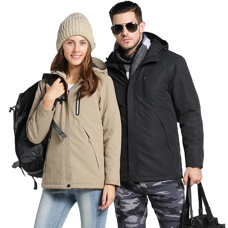 New Couple Outdoor Sports Heating Detachable Warm Mountaineering Shell Jacket plus Size Hooded Jacket